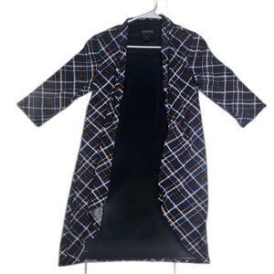 ENFOCUS Studio Womens Size 4 Navy Plaid Layered‎ Dress Open Front 3/4 Sleeve